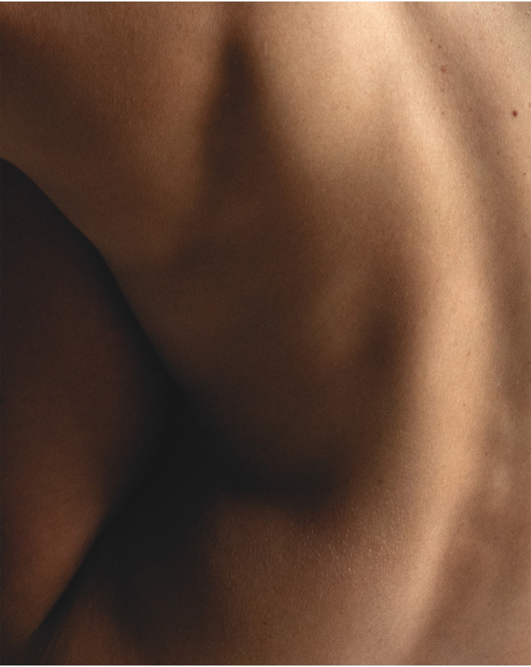 Close study of the human torso in warm light