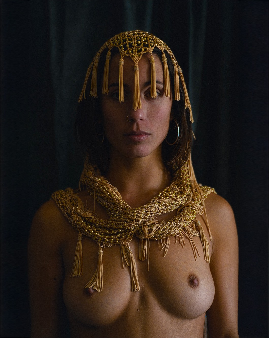 Veil Studies — frontal portrait with gold textile