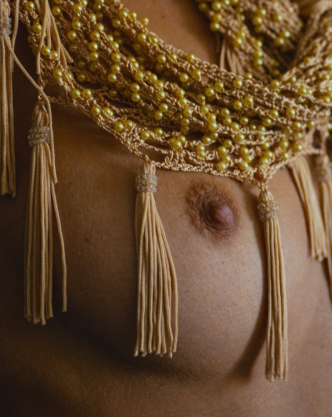 Veil Studies — body detail with gold beaded textile