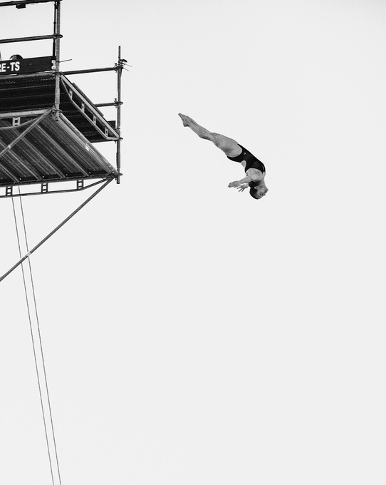 Diver suspended in open space