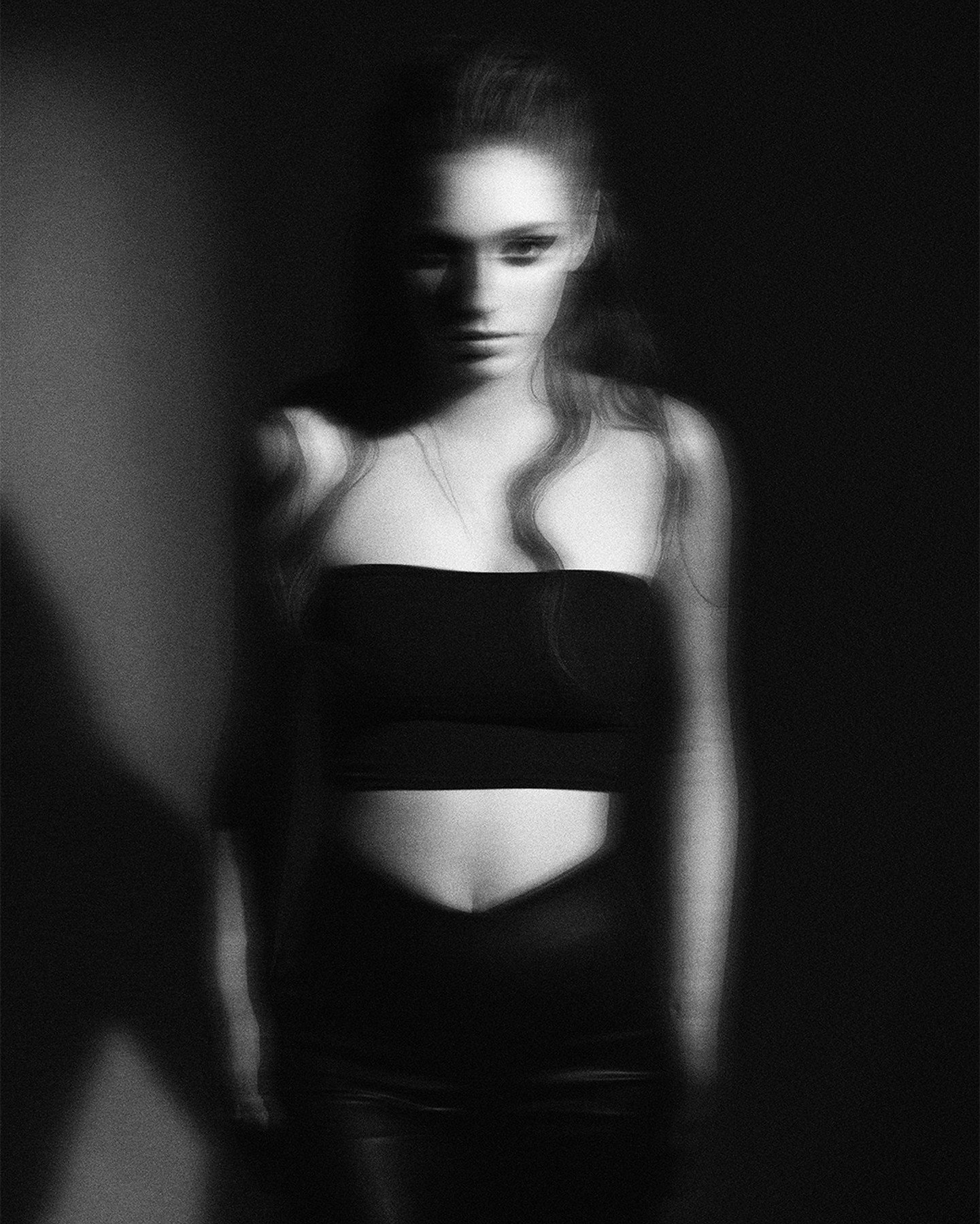 Black and white portrait with motion blur
