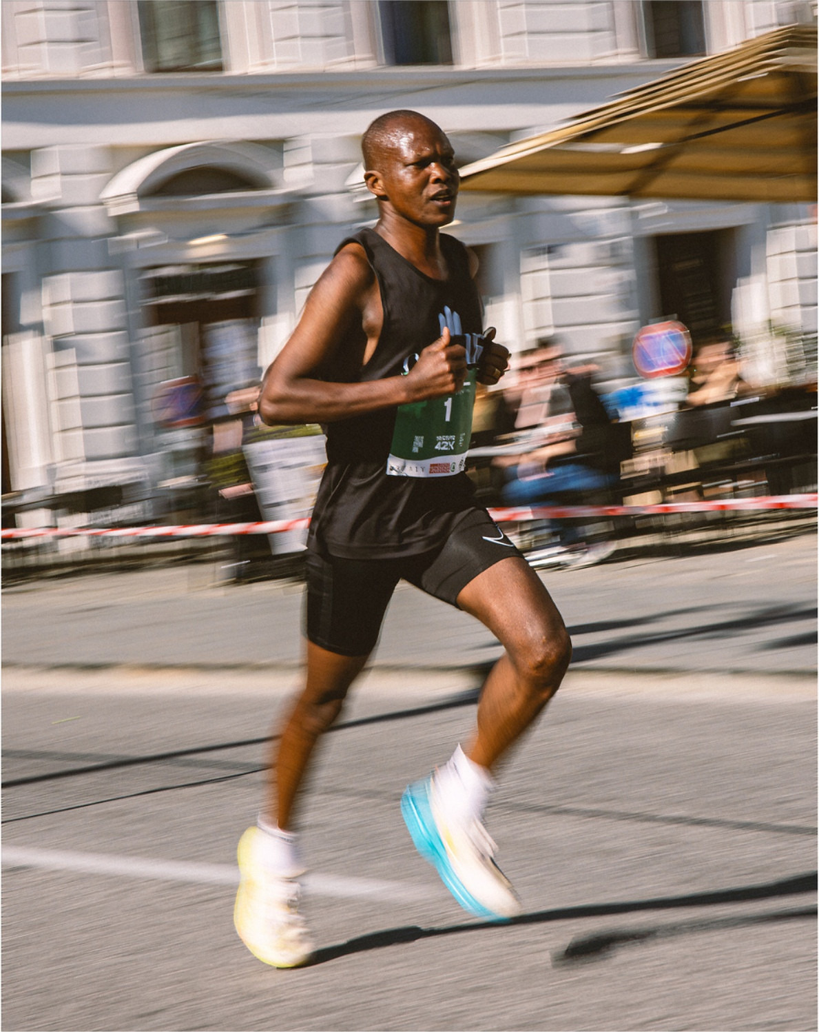 Elite runner moving through the city